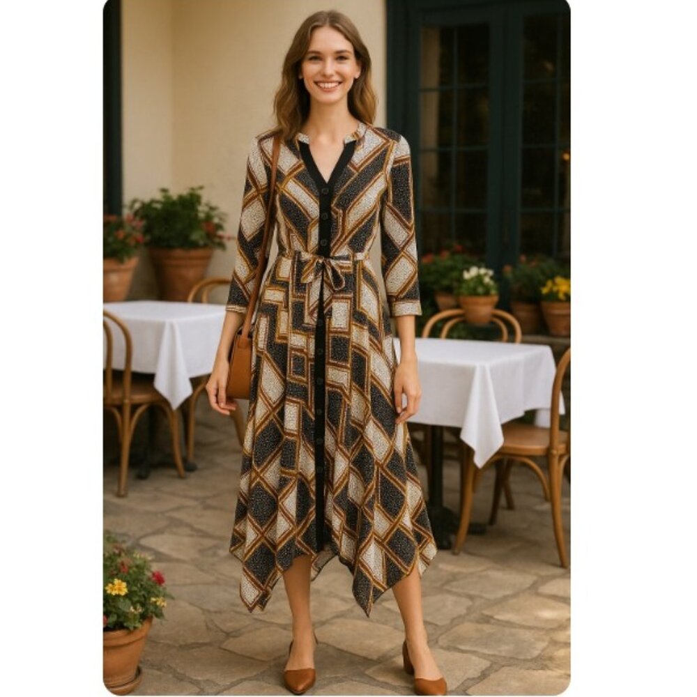 Eshakti Striped Button Front Handkerchief Hem Lon… - image 3